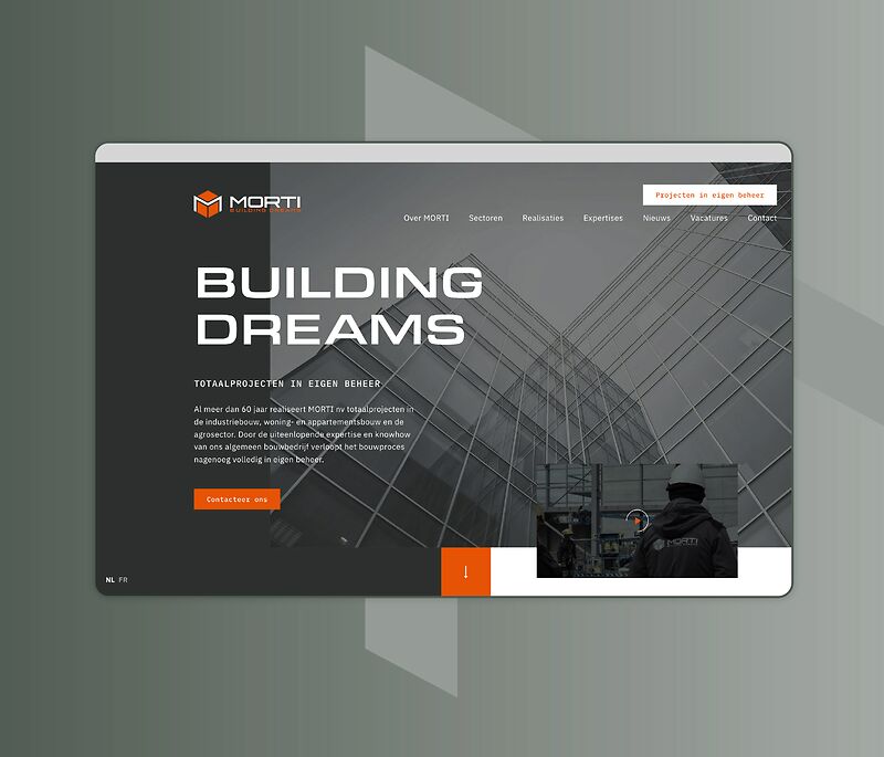 Het bouwbedrijf Morti levert al 60 jaar expertise en vakmanschap. Tallieu & Tallieu zorgde voor de opbouw van hun nieuwe website met een minimalistisch ontwerp dat de stabiliteit en professionaliteit van Morti onderstreept. 